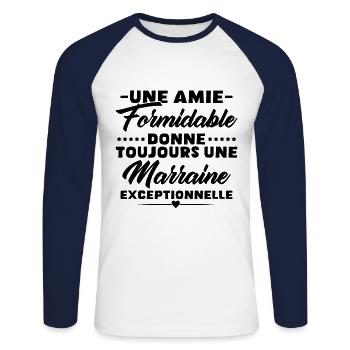 Amie formidable donne une marraine exceptionnelle - T-shirt baseball manches longues Homme - blanc/marine - Devant - Nik (191cm)