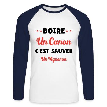humour apéro boire un canon vigneron noel - T-shirt baseball manches longues Homme - blanc/marine - Devant - Nik (191cm)