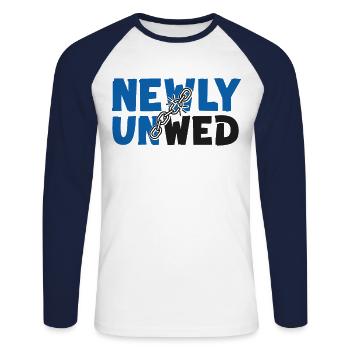Happy Divorce Party Newly Unwed - Unisex Long Sleeve Baseball T-Shirt - white/navy - Front - Nik (191cm)