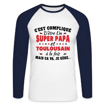 Super Papa Et Toulousain Cadeau Citation Drôle - T-shirt baseball manches longues Homme - blanc/marine - Devant - Nik (191cm)