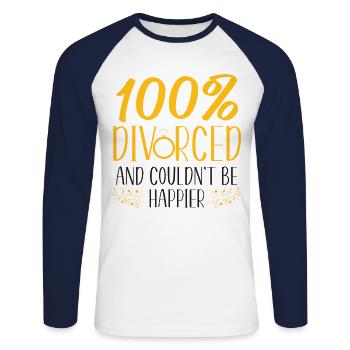Happy Divorce Party 100% Divorced - Unisex Long Sleeve Baseball T-Shirt - white/navy - Front - Nik (191cm)