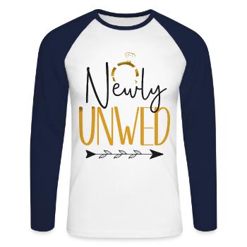 Happy Divorce Party Newly Unwed - Unisex Long Sleeve Baseball T-Shirt - white/navy - Front - Nik (191cm)