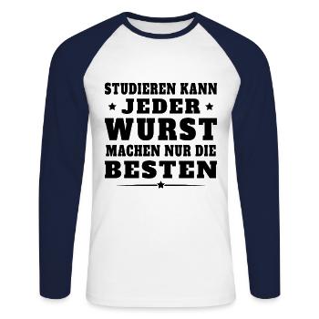 Bester Metzger Humor Metzgerei Gesche - Unisex Baseballshirt langarm - Weiß/Navy - Vorne - Nik (191cm)