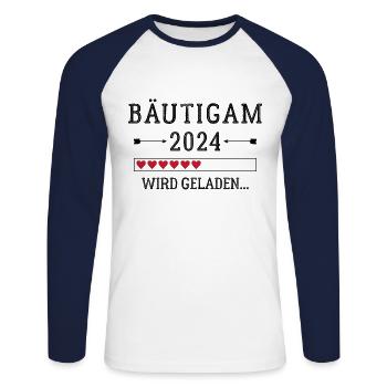 Bräutigam 2024 Verlobung Bräutigam zu sein - Unisex Baseballshirt langarm - Weiß/Navy - Vorne - Nik (191cm)