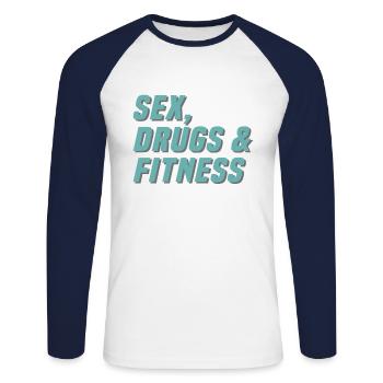 Drogues sexuelles et fitness - T-shirt baseball manches longues Homme - blanc/marine - Devant - Nik (191cm)