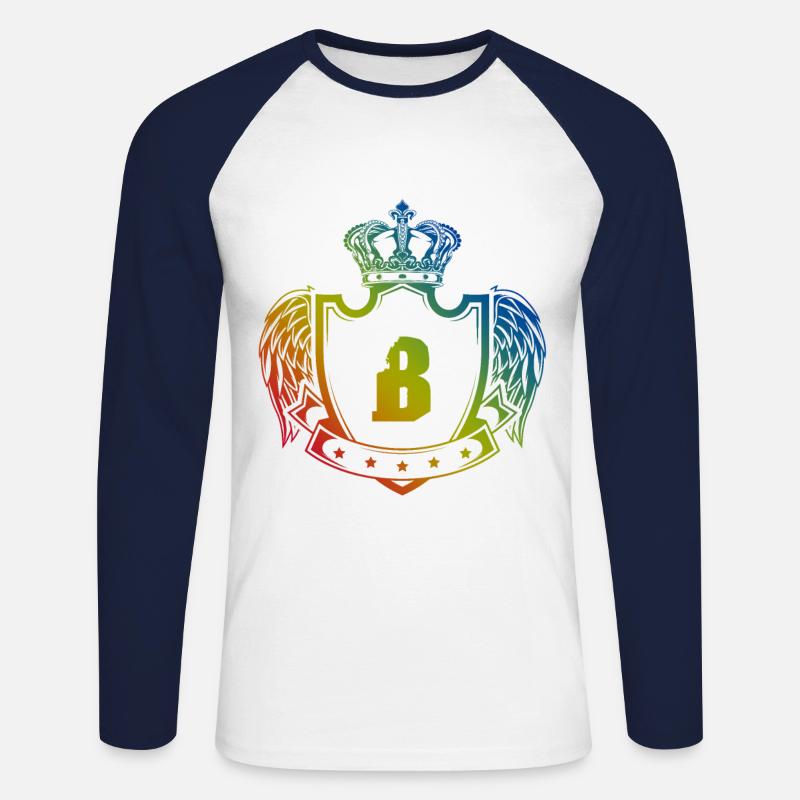 B Buchstabe Wappen - Unisex Baseballshirt langarm - Weiß/Navy