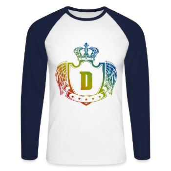 D Letter Coat of arms - Unisex Long Sleeve Baseball T-Shirt - white/navy - Front - Nik (191cm)