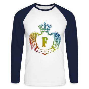 F letter coat of arms - Unisex Long Sleeve Baseball T-Shirt - white/navy - Front - Nik (191cm)