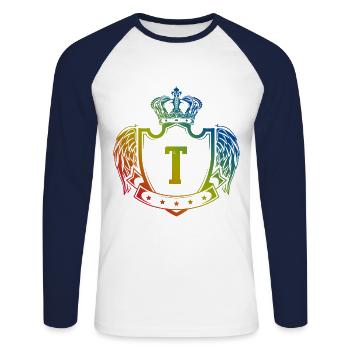 Armoiries de la lettre T - T-shirt baseball manches longues Homme - blanc/marine - Devant - Nik (191cm)