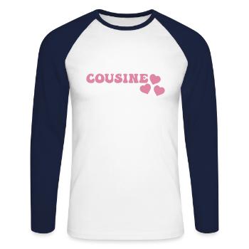 Cousin - Unisex Long Sleeve Baseball T-Shirt - white/navy - Front - Nik (191cm)