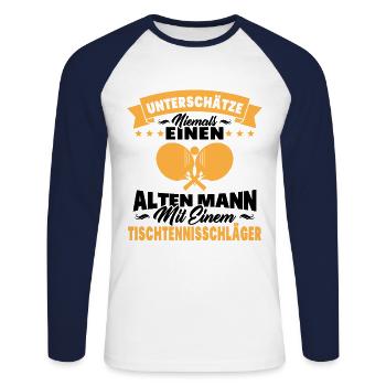 Alten mann mit einem tischtennisschläger - Unisex Baseballshirt langarm - Weiß/Navy - Vorne - Nik (191cm)