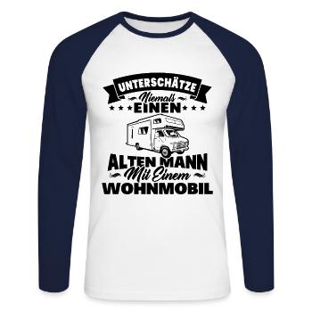 alten mann mit einem Wohnmobil - Unisex Baseballshirt langarm - Weiß/Navy - Vorne - Nik (191cm)