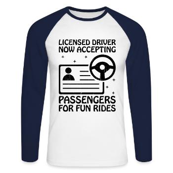Driving License Passed New Driver Permit Driving S - Unisex Long Sleeve Baseball T-Shirt - white/navy - Front - Nik (191cm)
