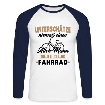 Alte Mann mit Fahrrad - Unisex Baseballshirt langarm - Weiß/Navy - Vorne - Nik (191cm)