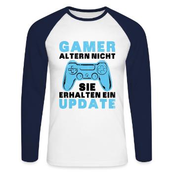 Gamer Altern Nicht Sie Erhalten Ein Update Zocker - Unisex Baseballshirt langarm - Weiß/Navy - Vorne - Nik (191cm)