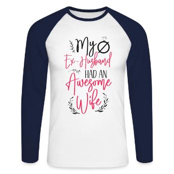Happy Divorce Party My Ex Husband - Unisex Long Sleeve Baseball T-Shirt - white/navy - Front - Nik (191cm)