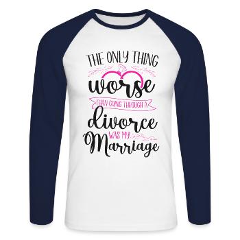 Happy Divorce Party The Only Thing - Unisex Baseballshirt langarm - Weiß/Navy - Vorne - Nik (191cm)