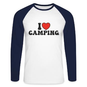 I love Camping - Unisex Baseballshirt langarm - Weiß/Navy - Vorne - Nik (191cm)