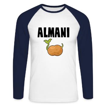 Alman Almani Potato - Unisex Long Sleeve Baseball T-Shirt - white/navy - Front - Nik (191cm)
