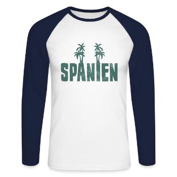 Spanien Urlaub - Unisex Baseballshirt langarm - Weiß/Navy - Vorne - Nik (191cm)