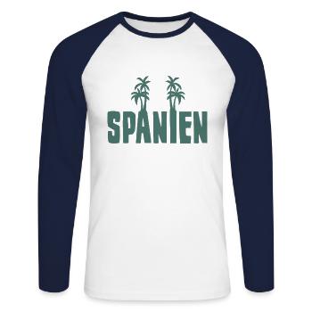 Spanien Urlaub - Unisex Baseballshirt langarm - Weiß/Navy - Vorne - Nik (191cm)