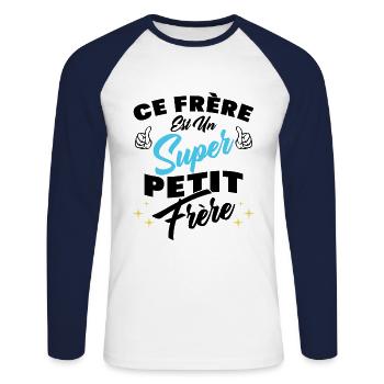 ce frère est un super petit frère - T-shirt baseball manches longues Homme - blanc/marine - Devant - Nik (191cm)