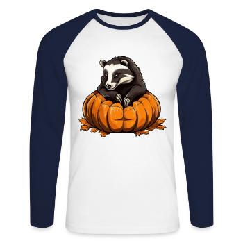 Dachs-Kürbis-faule Halloween-Party - Unisex Baseballshirt langarm - Weiß/Navy - Vorne - Nik (191cm)