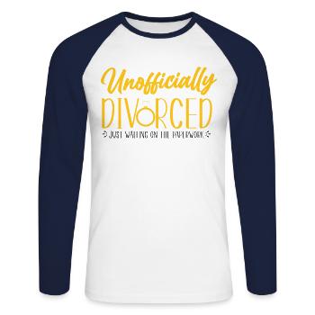 Happy Divorce Party Unofficially - Unisex Long Sleeve Baseball T-Shirt - white/navy - Front - Nik (191cm)