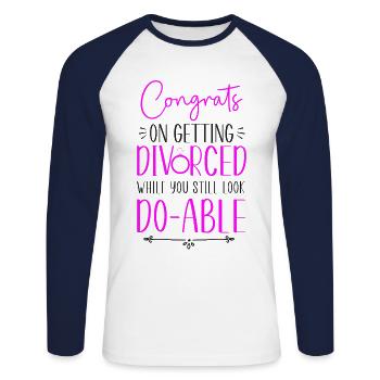 Happy Divorce Party Congrats On - Unisex Baseballshirt langarm - Weiß/Navy - Vorne - Nik (191cm)
