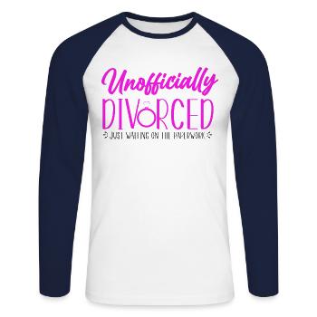 Happy Divorce Party Unofficially - Unisex Long Sleeve Baseball T-Shirt - white/navy - Front - Nik (191cm)