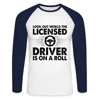 Driving License Passed New Driver Permit Driving S - Unisex Long Sleeve Baseball T-Shirt - white/navy - Front - Nik (191cm)
