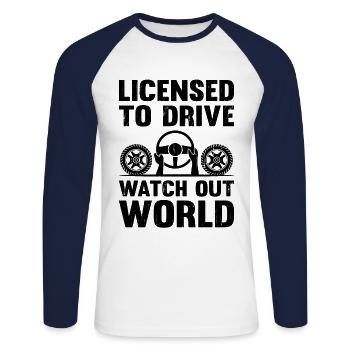Driving License Passed New Driver Permit Driving S - Unisex Long Sleeve Baseball T-Shirt - white/navy - Front - Nik (191cm)