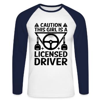 Driving License Passed New Driver Permit Driving S - Unisex Long Sleeve Baseball T-Shirt - white/navy - Front - Nik (191cm)