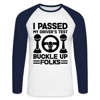 Driving License Passed New Driver Permit Driving S - Unisex Long Sleeve Baseball T-Shirt - white/navy - Front - Nik (191cm)