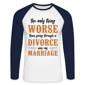 Happy Divorce Party The Only Thing - Unisex Baseballshirt langarm - Weiß/Navy - Vorne - Nik (191cm)