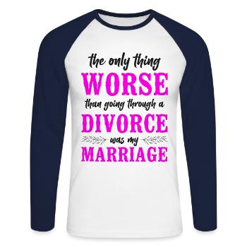 Happy Divorce Party The Only Thing - Unisex Baseballshirt langarm - Weiß/Navy - Vorne - Nik (191cm)