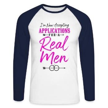 Happy Divorce Party I'm Now - Unisex Baseballshirt langarm - Weiß/Navy - Vorne - Nik (191cm)