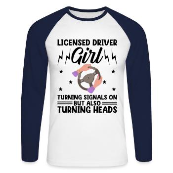 Driving License Passed New Driver Permit Driving S - Unisex Long Sleeve Baseball T-Shirt - white/navy - Front - Nik (191cm)