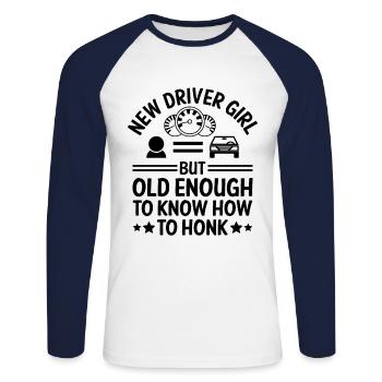 Driving License Passed New Driver Permit Driving S - Unisex Long Sleeve Baseball T-Shirt - white/navy - Front - Nik (191cm)