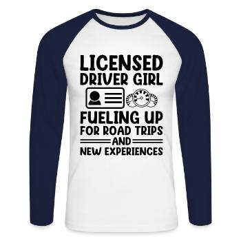 Driving License Passed New Driver Permit Driving S - Unisex Long Sleeve Baseball T-Shirt - white/navy - Front - Nik (191cm)