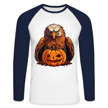 Eagle Pumpkin Lazy Halloween Party Costume for - Unisex Long Sleeve Baseball T-Shirt - white/navy - Front - Nik (191cm)