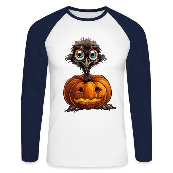 Emu Pumpkin Lazy Halloween Party Costume Kids - Unisex Long Sleeve Baseball T-Shirt - white/navy - Front - Nik (191cm)