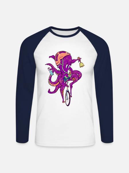 Octopus riding a unicycle - Unisex Long Sleeve Baseball T-Shirt - white/navy