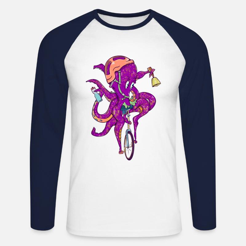 Octopus riding a unicycle - Unisex Baseballshirt langarm - Weiß/Navy