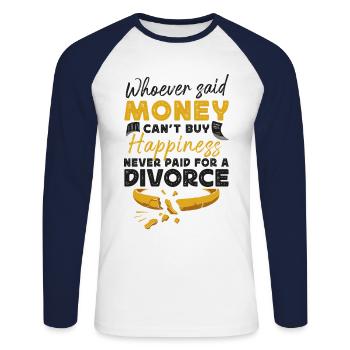 Fête de divorce heureuse Qui a dit - T-shirt baseball manches longues Homme - blanc/marine - Devant - Nik (191cm)