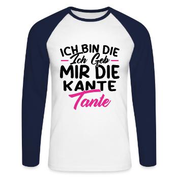 Verrückte Kante Tante Patentante Geschenkidee - Unisex Baseballshirt langarm - Weiß/Navy - Vorne - Nik (191cm)