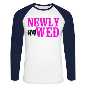 Happy Divorce Party Newly Unwed - Unisex Long Sleeve Baseball T-Shirt - white/navy - Front - Nik (191cm)