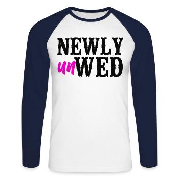 Happy Divorce Party Newly Unwed - Unisex Long Sleeve Baseball T-Shirt - white/navy - Front - Nik (191cm)