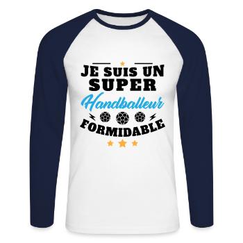 Humour Super Handballeur formidable Handball - T-shirt baseball manches longues Homme - blanc/marine - Devant - Nik (191cm)