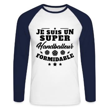 Humour Super Handballeur formidable Handball - T-shirt baseball manches longues Homme - blanc/marine - Devant - Nik (191cm)